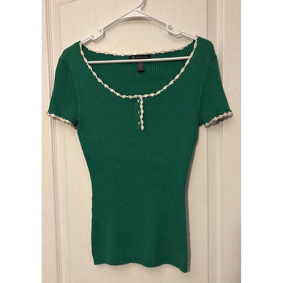 INC International Concepts Tops - INC International Concepts Green Short Sleeve Scoop Neck  Fitted Shirt Size L